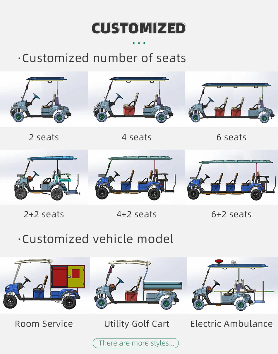 CE Certification New Utility Evolution Vehicles Electric Buggy Hunting 48/72V Lithium Battery Golf Car 4 Seat Golf Cart